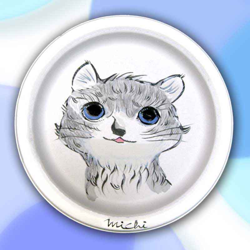 グレイの色の猫の紙皿　cat paper plate by michiya nakao