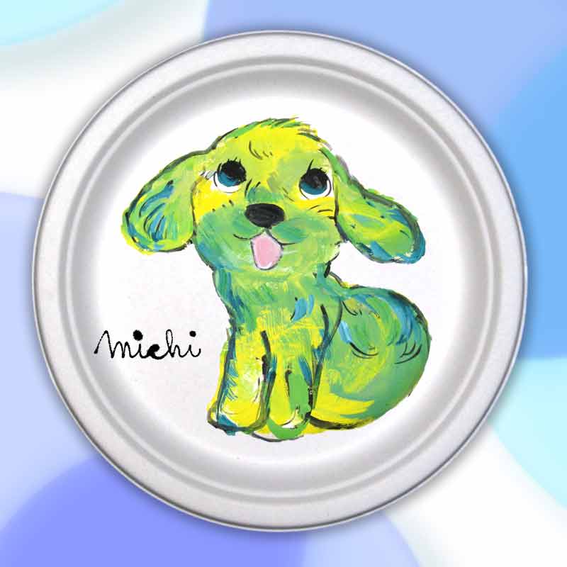 グリーンの色をしたプードルの絵の紙皿　poodle paper plate by michiya nakao