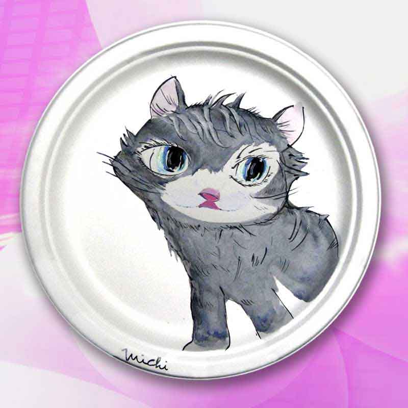 灰色の可愛い猫の絵皿 cat paper platecat paper plate by michiya nakao