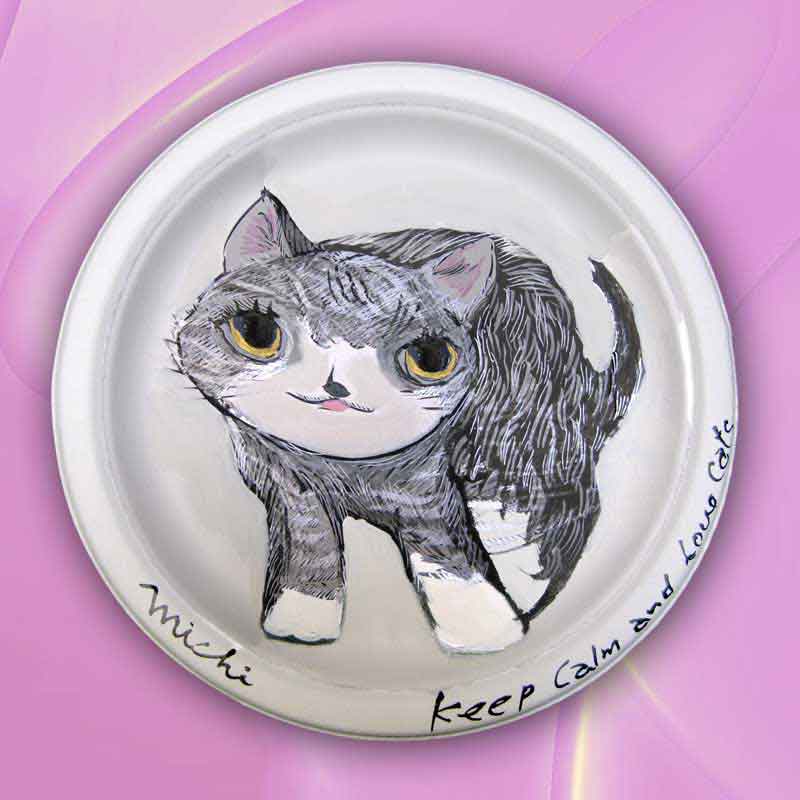 ゴールドの目をした猫の絵皿　cat paper plate by michiya nakao