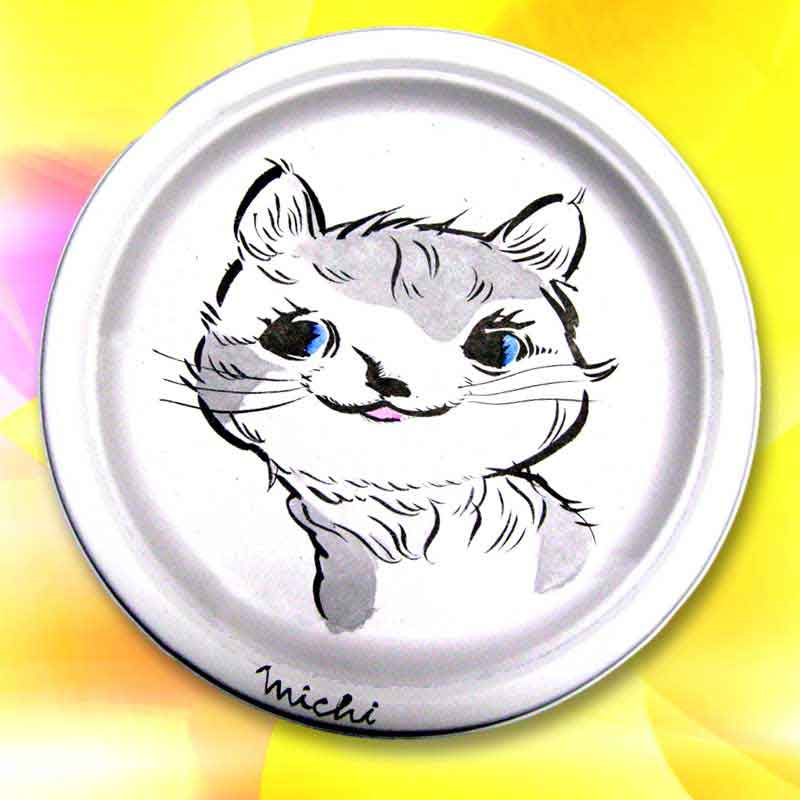 可愛い猫の絵皿  cat paper plate by michiya nakao