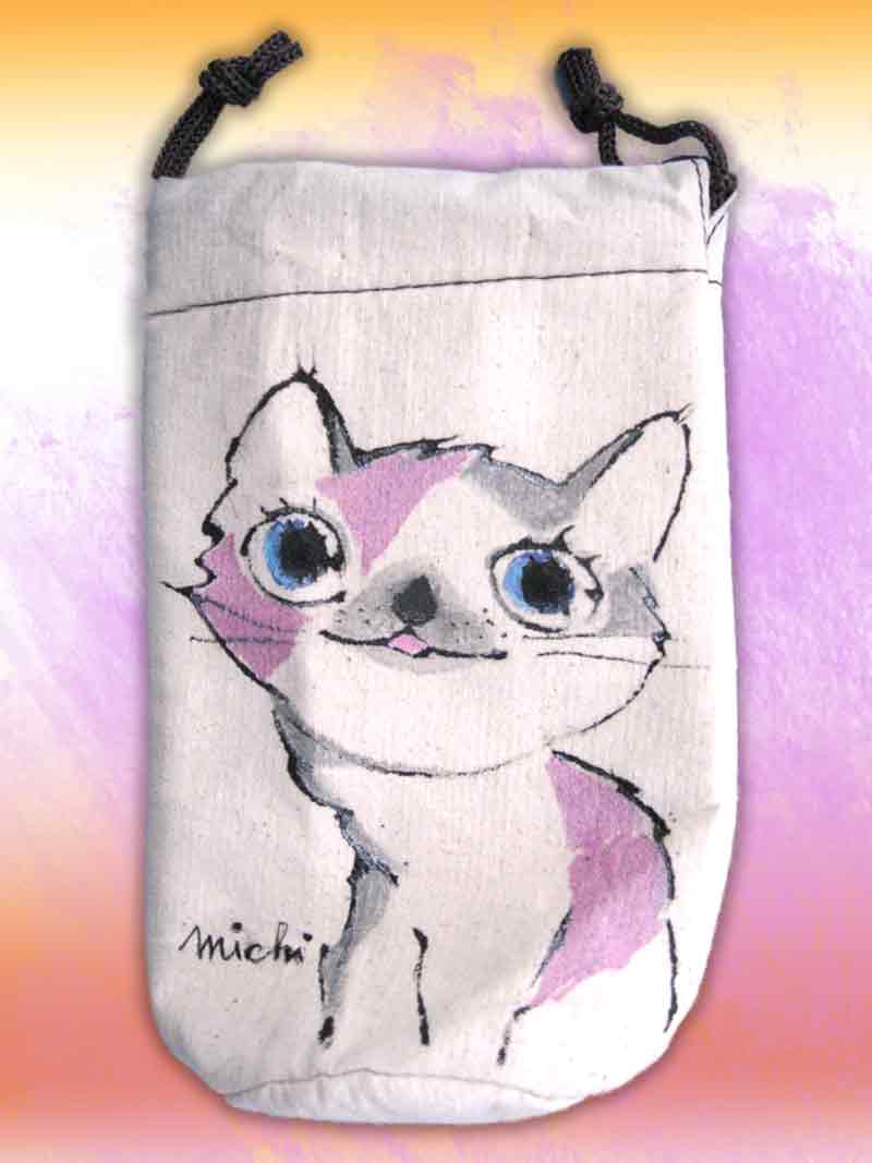 ピンク色のねこの絵ペツトボトルケース